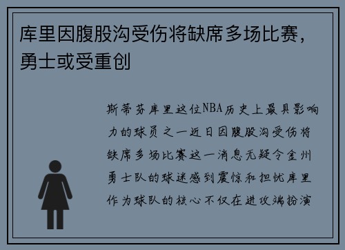 库里因腹股沟受伤将缺席多场比赛，勇士或受重创